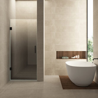 Wiesbaden Nisdeur Links Wiesbaden Less 80x200 cm 8 mm Nano Spiegelrook- Naar Helder Glas Mat Zwart