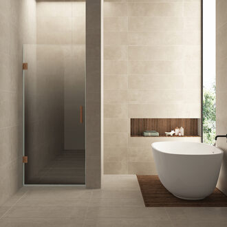 Wiesbaden Nisdeur Links Wiesbaden Less 90x200 cm 8 mm Nano Spiegelrook- Naar Helder Glas Geborsteld Brons Koper