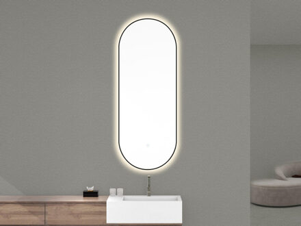 Wiesbaden Nomi spiegel met lijst ovaal met LED, dimbaar en spiegelverwarming 50 x 100 cm mat zwart 38.3712 zwart mat