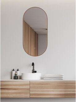 Wiesbaden Nomi Spiegel met Lijst - Ovaal met LED - Dimbaar en Spiegelverwarming - 50x100cm - Geborsteld Brons Koper Helder/Koud wit;Warm wit;Natuurlijk wit