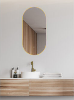Wiesbaden Nomi Spiegel met Lijst - Ovaal met LED - Dimbaar en Spiegelverwarming - 50x100cm - Goud Helder/Koud wit;Warm wit;Natuurlijk wit