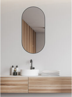 Wiesbaden Nomi Spiegel met Lijst - Ovaal met LED - Dimbaar en Spiegelverwarming - 50x100cm - Gunmetal Helder/Koud wit;Warm wit;Natuurlijk wit
