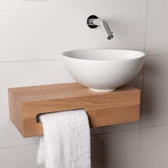 Wiesbaden Oak houten toiletset compleet met Hotbath inbouwkraan, waskom rechts, houten blad, sifon en afvoerplug Geborsteld Nikkel sw12944/sw12950/sw23942/sw296023/sw440853/ Eiken geborsteld