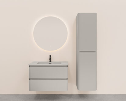 Wiesbaden Onderkast Wiesbaden Novira 100x48 cm Afgeronde Hoeken Met 2 Laden 1 Uitsparing Mat Zand