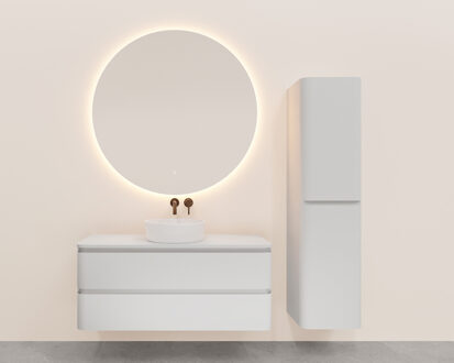 Wiesbaden Onderkast Wiesbaden Novira 120x48 cm Afgeronde Hoeken Met 2 Laden 1 Uitsparing Mat Wit