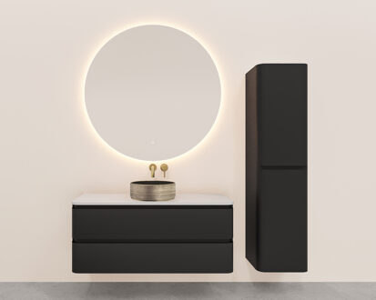 Wiesbaden Onderkast Wiesbaden Novira 120x48 cm Afgeronde Hoeken Met 2 Laden 1 Uitsparing Mat Zwart