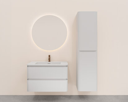 Wiesbaden Onderkast Wiesbaden Novira 80x48 cm Afgeronde Hoeken Met 2 Laden 1 Uitsparing Mat Wit