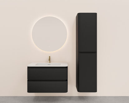 Wiesbaden Onderkast Wiesbaden Novira 80x48 cm Afgeronde Hoeken Met 2 Laden 1 Uitsparing Mat Zwart