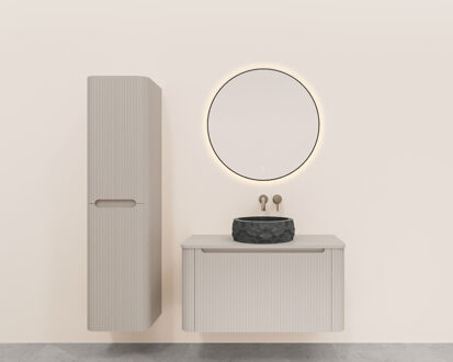 Wiesbaden Onderkast Wiesbaden Sulora 100x48 cm Afgeronde Hoeken Geribbeld Met 1 Lade 1 Uitsparing Mat Beige