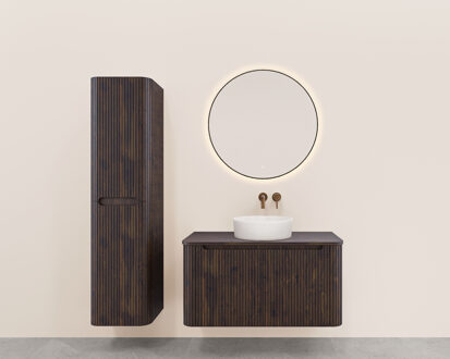 Wiesbaden Onderkast Wiesbaden Sulora 100x48 cm Afgeronde Hoeken Geribbeld Met 1 Lade 1 Uitsparing Walnoot