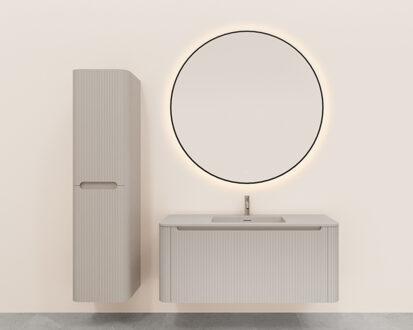 Wiesbaden Onderkast Wiesbaden Sulora 120x48 cm Afgeronde Hoeken Geribbeld Met 1 Lade 1 Uitsparing Mat Beige