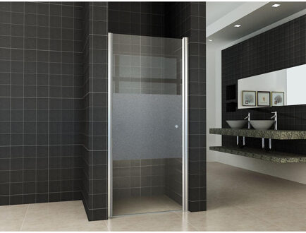 Wiesbaden Partly Nisdeur Links - 1000x2000x8mm - NANO - Helder Glas - Met Melkglas - Middenband/Chroom