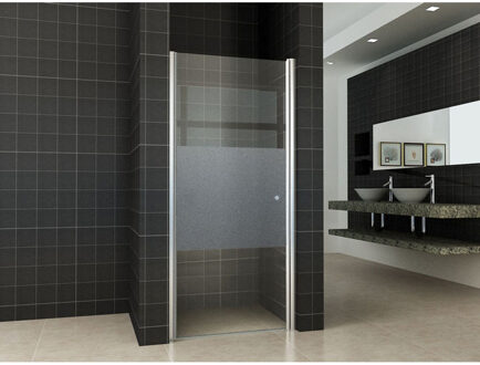 Wiesbaden Partly Nisdeur Links - 700x2000x8mm - NANO - Helder Glas - Met Melkglas - Middenband/Chroom