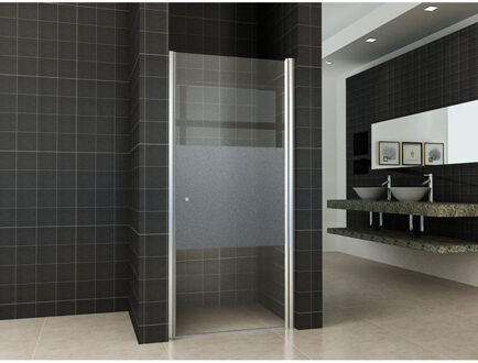 Wiesbaden Partly Nisdeur Rechts - 1000x2000x8mm - NANO - Helder Glas - Met Melkglas - Middenband/Chroom