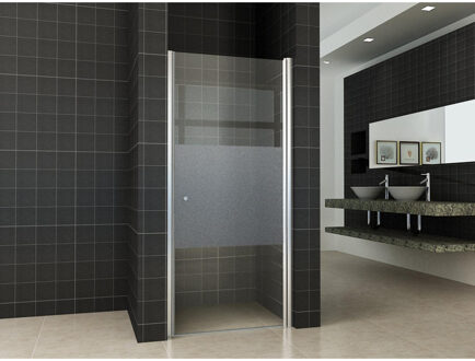 Wiesbaden Partly Nisdeur Rechts - 900x2000x8mm - NANO - Helder Glas - Met Melkglas - Middenband/Chroom