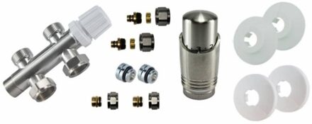 Wiesbaden Radiator Aansluitset Wiesbaden Onderblok Recht Geborsteld Staal