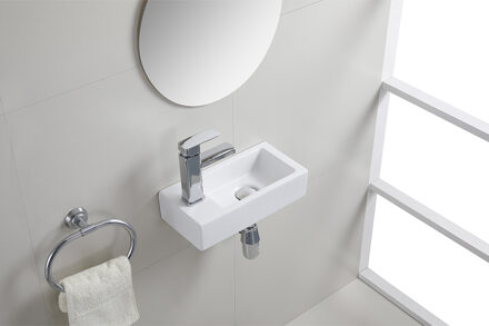 Wiesbaden Rhea S - Mini Fontein - Links- 36.5x18x9cm- Keramiek - Mat Wit