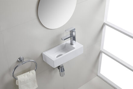 Wiesbaden Rhea S - Mini Fontein - Rechts - 36.5x18x9cm- Keramiek - Mat Wit