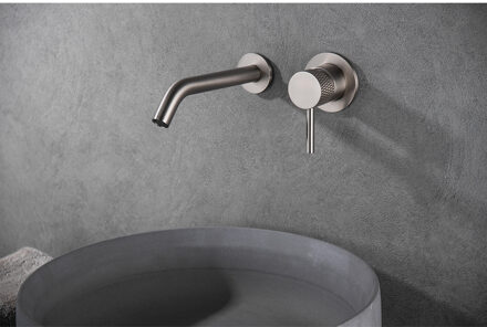 Wiesbaden Ribbd Eenhendel Wastafelkraan - Inbouw Compleet - Geborsteld Staal