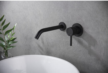 Wiesbaden Ribbd Eenhendel Wastafelkraan - Inbouw Compleet - Mat Zwart