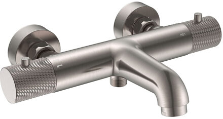 Wiesbaden Ribbd Thermostatische Badmengkraan 15cm Geborsteld Staal