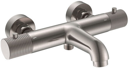 Wiesbaden Ribbd thermostatische badmengkraan hartafstand 15 cm geborsteld staal PVD 29.5361 Staal geborsteld (RVS)