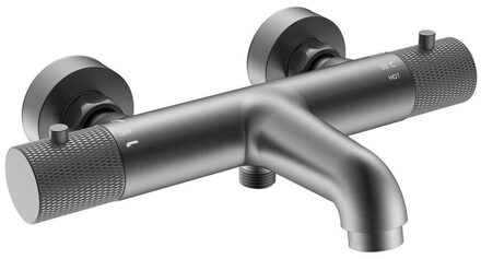 Wiesbaden Ribbd thermostatische badmengkraan hartafstand 15 cm gunmetal PVD 29.5363 Gunmetal geborsteld (antraciet)