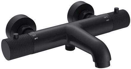 Wiesbaden Ribbd thermostatische badmengkraan hartafstand 15 cm mat zwart 29.5362 Zwart mat