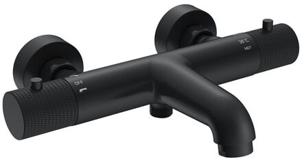 Wiesbaden Ribbd thermostatische badmengkraan hartafstand 15 cm mat zwart 29.5362 Zwart mat