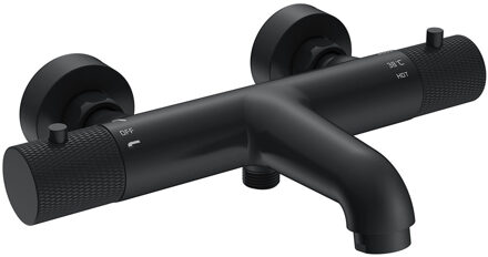 Wiesbaden Ribbd Thermostatische Badmengkraan - Mat Zwart - 15cm HOH