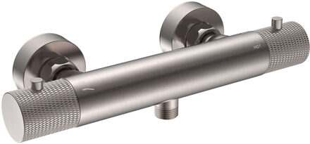 Wiesbaden Ribbd Thermostatische Douchemengkraan - Hartafstand 15 cm - Geborsteld Staal