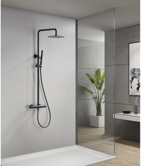 Wiesbaden Ribbd Thermostatische Regendoucheset - Opbouw - Mat Zwart