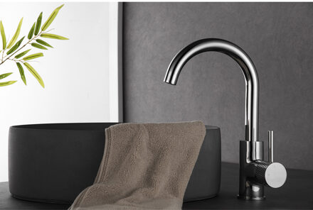 Wiesbaden Ribbd Wastafelkraan met Draaibare Uitloop en Coldstart - Chroom