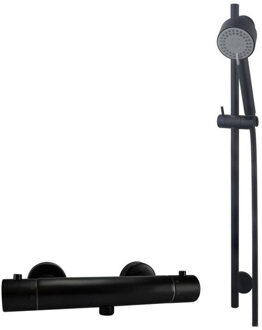 Wiesbaden Rio Douchethermostaat 15cm met glijstangset Mat Zwart sw110885/sw161901/sw373797/ Zwart mat