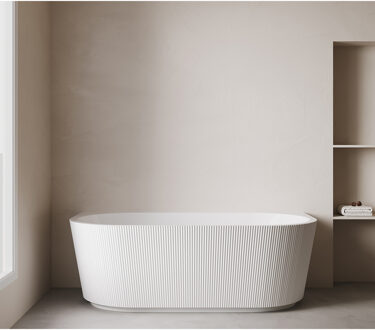 Wiesbaden Rivi Half Vrijstaand Ligbad - 180x80cm - Acryl - Glans Wit - Met Waste