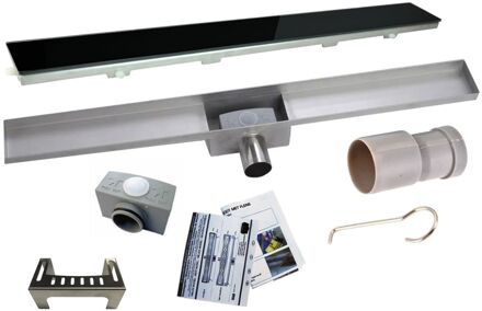 Wiesbaden RVS Douchegoot BASIC met uitneembaar sifon 90x7cm 6,7cm diep GLAS ROOSTER