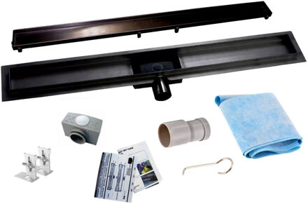 Wiesbaden RVS Douchegoot Flens met Uitneembaar Sifon 60x7cm 6,7cm diep TEGELROOSTER MAT ZWART