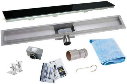 Wiesbaden RVS Douchegoot flens met uitneembaar sifon 80x7cm 6,7cm diep GLAS ROOSTER