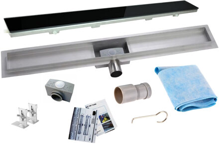 Wiesbaden RVS Douchegoot flens met uitneembaar sifon GLAS ROOSTER (alle maten)