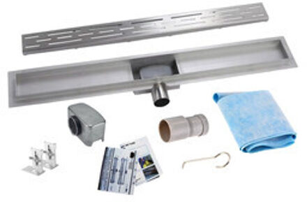 Wiesbaden RVS douchegoot - Met flens en RVS sifon + filter - 120 x 7 cm