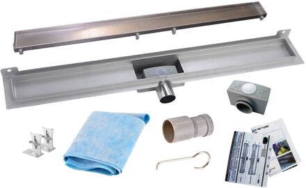 Wiesbaden RVS Douchegoot Muurflens met uitneembaar sifon 70x7cm 6,7cm diep TEGEL ROOSTER