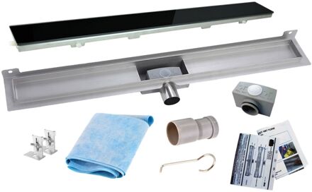 Wiesbaden RVS Douchegoot Muurflens met uitneembaar sifon 90x7cm 6,7cm diep GLAS ROOSTER