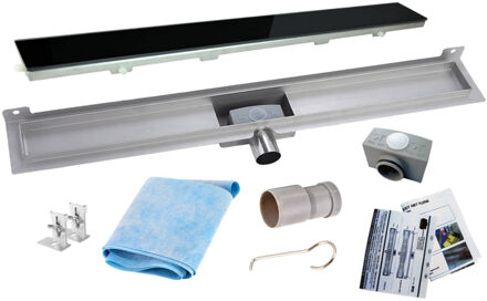 Wiesbaden RVS Douchegoot Muurflens met uitneembaar sifon GLAS ROOSTER (alle maten)