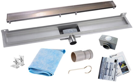 Wiesbaden RVS Douchegoot Muurflens met uitneembaar sifon TEGEL ROOSTER (alle maten)