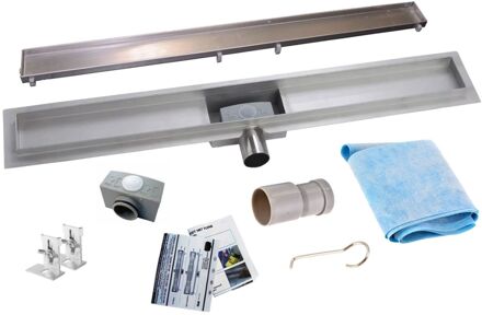 Wiesbaden RVS Douchegoot | Tegelrooster | Flens met uitneembaar sifon | 100x7cm 6,7cm diep