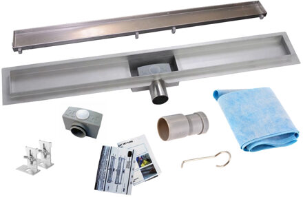 Wiesbaden RVS Douchegoot | Tegelrooster | Flens met uitneembaar sifon | 110x7cm 6,7cm diep