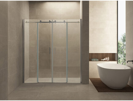Wiesbaden Slide Nis Schuifdeur Dubbel - 1800x2000x8mm - NANO - Helder Glas/Chroom