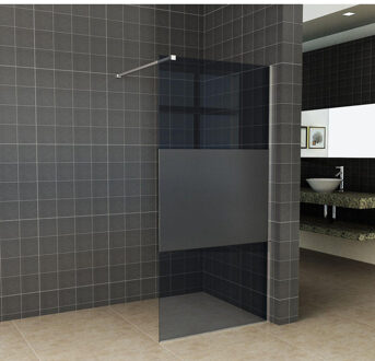 Wiesbaden Slim inloopdouche 120x200cm 8mm nano glas gedeeltelijk mat rookglas geborsteld staal sw203912/sw373481 Staal geborsteld (RVS)