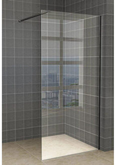 Wiesbaden Slim inloopdouche 90x200cm met 8mm helder glas met zwart profiel en stabilisatiestang sw203908/sw203911 Zwart mat