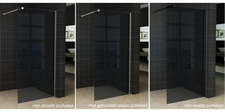 Wiesbaden Slim - Inloopdouche / Douchewand - 90x200 - Rookglas - Antikalk - 8mm Veiligheidsglas - Excl. Stabilisatiestang en Profielset